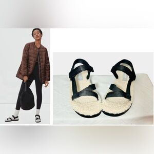 NIB Everlane The ReNew Teddy Sport Black Sandal w/ Cream Fleece Bed, Sizes 7 & 8